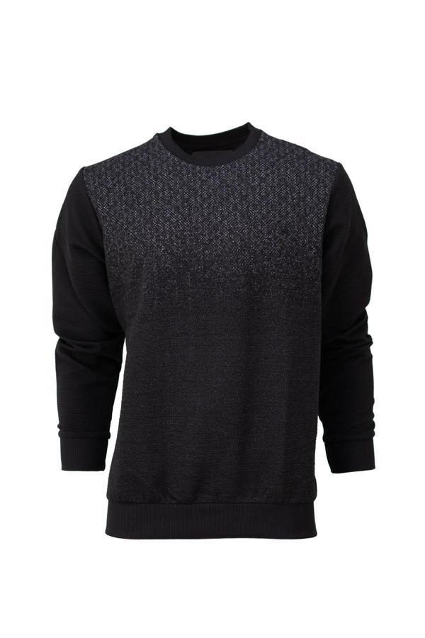 Oppland Erkek Mevsimlik Doğal Pamuklu Şık Sweatshirt Bisiklet Yaka Panolu Rahat Kesim Tam Kalıp Siyah XL - Image 1