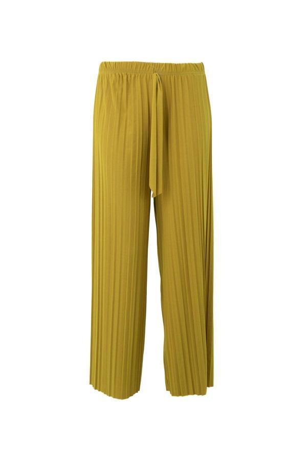 Oppland Kadın Butik Pantolon Etek Beli Lastikli Pilili Tam Kalıp Rahat Kesim Likralı Sandy Kumaş Hardal Standart - Image 1