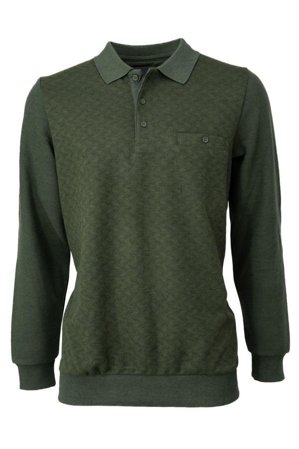 Oppland Erkek Kışlık Kazak Pamuklu Düğmeli Polo Yaka Cepli Uzun Kollu Klasik Desenli Rahat Kesim Haki 3XL - Image 1