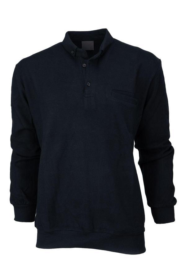Oppland Erkek Kışlık Kazak Pamuklu Örme Düğmeli Polo Yaka Cepli Uzun Kollu Biskay Desenli Rahat Siyah 6XL - Image 1