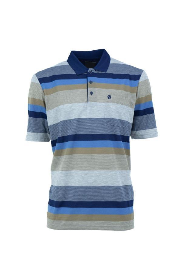 Oppland Erkek Polo Yaka Cepli Kısa Kollu Ringerli Çizgi Desenli Tam Kalıp Pamuklu Kumaş T-Shirt Lacivert XL - Image 1