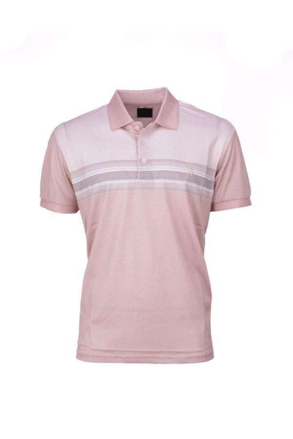 Oppland Erkek Pamuklu Merserize Kumaş T-Shirt Cepsiz Polo Yaka Kısa Kollu Çizgi Desenli Tam Kalıp Açık Bej 2XL - Image 1