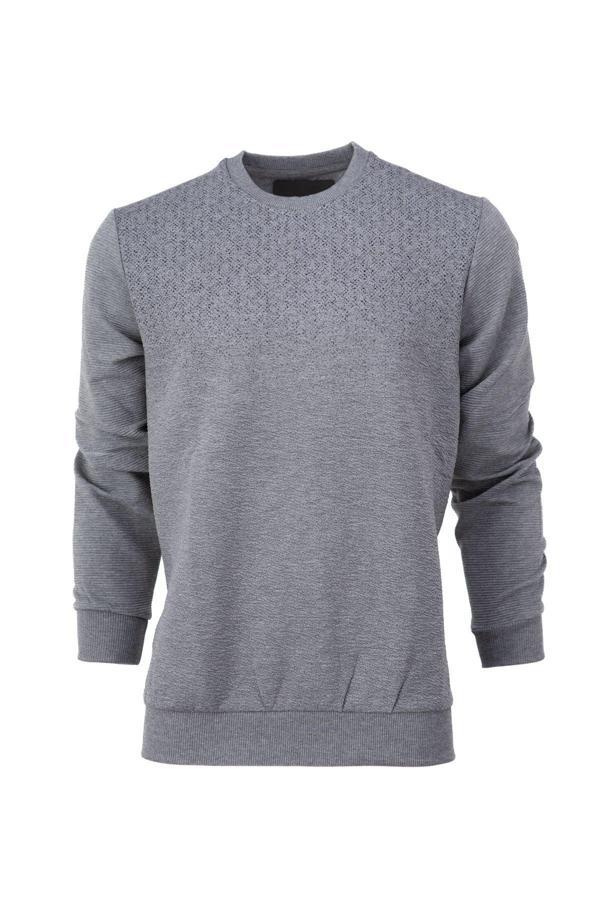 Oppland Erkek Mevsimlik Doğal Pamuklu Şık Sweatshirt Bisiklet Yaka Panolu Rahat Kesim Tam Kalıp Gri M - Image 1