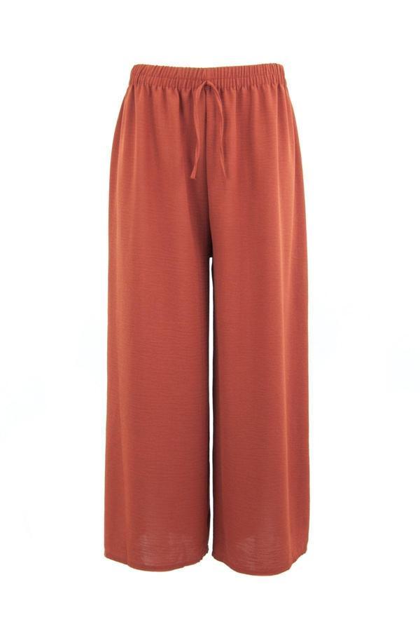 Oppland Kadın Düz Renk Rahat Kesim Beli Lastikli Aerobin Kumaş Pantolon Kiremit Standart - Image 1