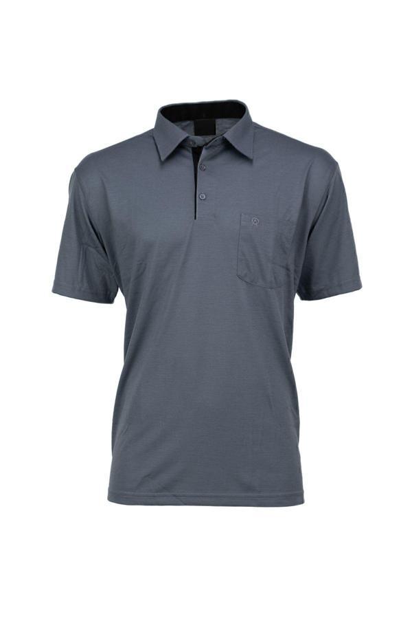 Oppland Erkek Cepli Kısa Kollu Düz Renk Normal Kesim Pamuklu Kumaş Gömlek Yaka T-Shirt Füme M - Image 1