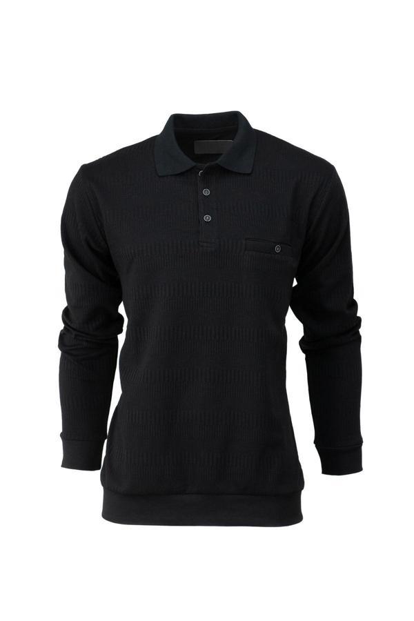 Oppland Erkek Mevsimlik Polo Yaka Cepli Tam Kalıp Jakarlı Model Likralı Pamuklu Kumaş Sweatshirt Siyah M - Image 1