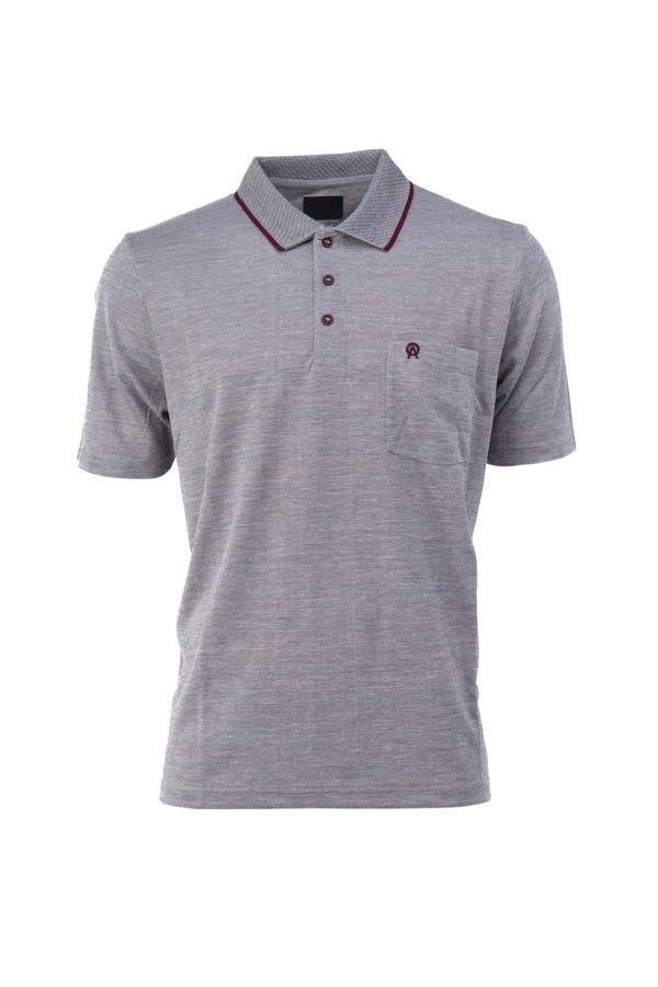 Oppland Erkek Polo Yaka Cepli Kısa Kol Puntolu Kırçıllı Desenli Tam Kalıp Pamuklu Kumaş T-Shirt Bordo M - Image 1