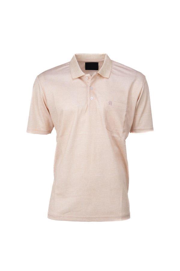 Oppland Erkek Pamuklu Merserize Kumaş T-Shirt Polo Yaka Kısa Kollu Kendinden Desenli Tam Kalıp Somon M - Image 1