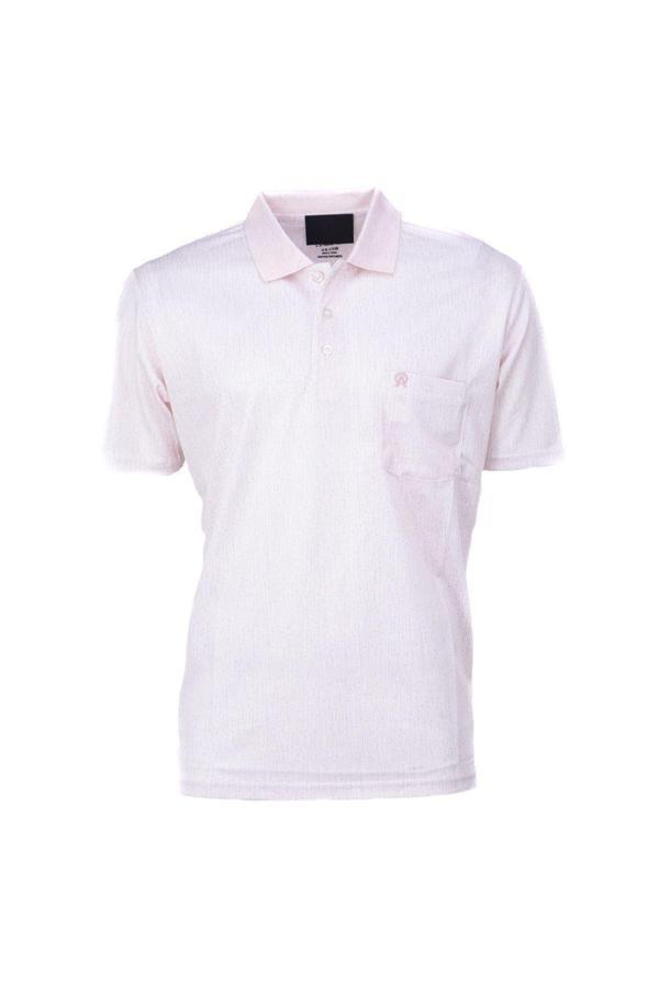 Oppland Erkek Pamuklu Merserize Kumaş T-Shirt Polo Yaka Kısa Kollu Nokta Desenli Tam Kalıp Pudra 3XL - Image 1