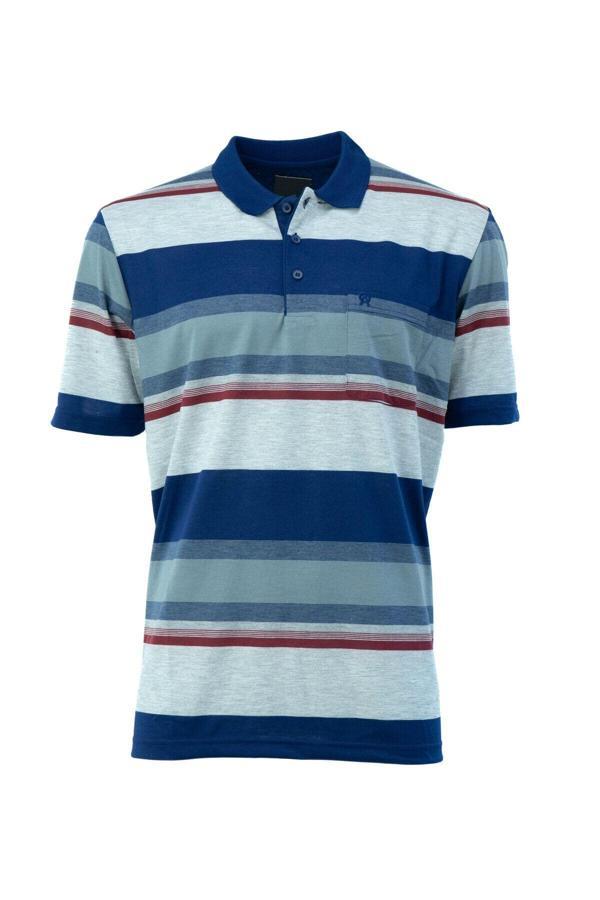 Oppland Erkek Polo Yaka Cepli Kısa Kol Ringerli Şık Çizgi Desenli Tam Kalıp Pamuklu Kumaş T-Shirt Gri L - Image 1