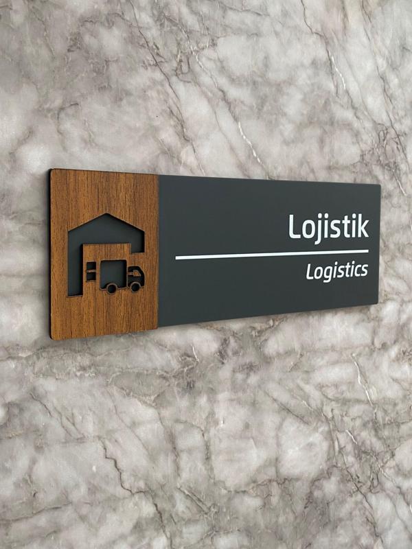 Wooden Serisi Lojistik Departman Kapı İsimliği Yönlendirme Levhası - Image 1