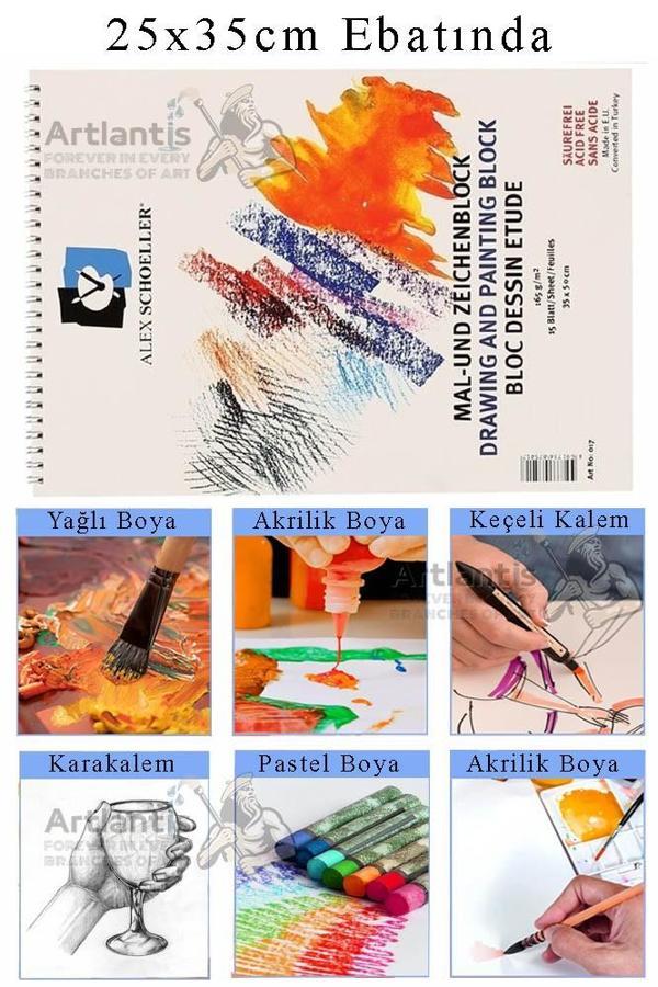 Resim Defteri Spralli 25x35 165 gr 15 Yaprak 1 Adet Alex Schoeller Telli Resim Defteri Akrilik Yağlı Guaj Keçeli Sulu - Image 1
