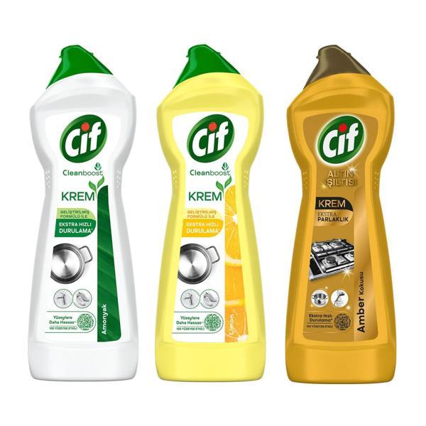 Cif Krem 750 ml - Amonyak - Limon - Gold 3 lü Karma Paket - Image 1