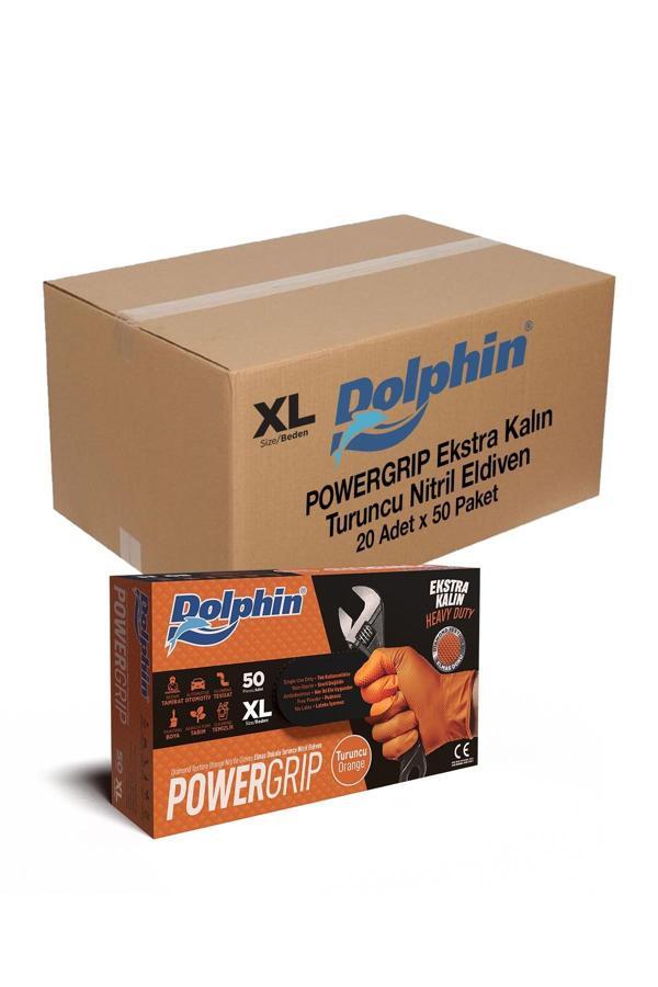 Dolphin Powergrip Ekstra Kalın Turuncu Nitril Eldiven Elmas Dokulu M 50 adet X 20 Paket - Koli - Image 1