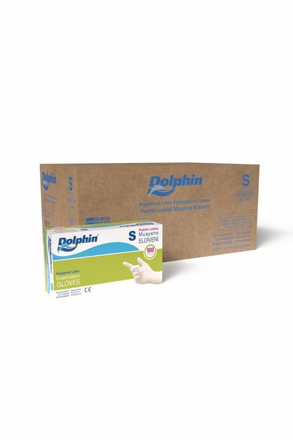 Dolphin Pudralı Lateks Muayene Eldiveni S Beden 100 Adet X 20 Paket - Mdr - Koli - Image 1