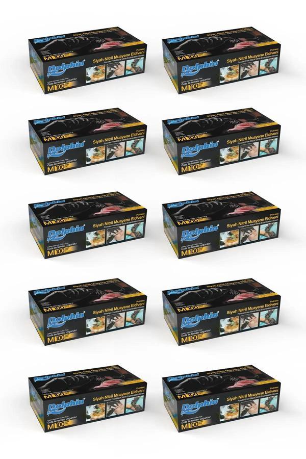 Dolphin Siyah Çok Amaçlı Nitril Muayene Eldiveni L Beden | 10 Paket - Mdr - Image 1