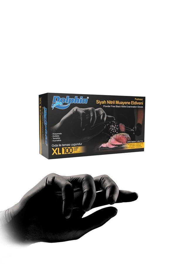 Dolphin Siyah Çok Amaçlı Nitril Muayene Eldiveni Xl Beden 100 Adet - Mdr - Image 1