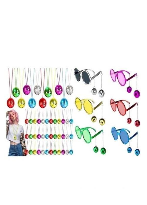 Nessiworld 12 Parça Renkli Disko Toplu Retro Parti Seti – 6 Kolye + 6 Gözlük - Image 1