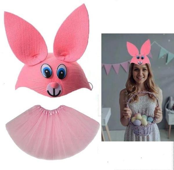 NessiWorld Tavşan Kostümü Pembe - 23 Nisan Tavşan Şapka ve Tütü Etek Seti 2 Parça - Image 1