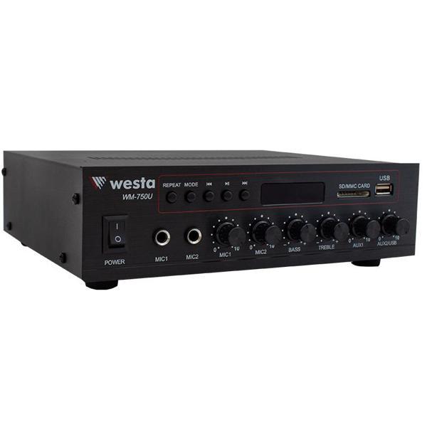 Westa WM-750U 80 Watt 100V-70V Mini Amplifikatör 4-16 Ohm USB-SD-Bluetooth 2 Mikrofon Girişli Trafolu Anfi Mixer Amfi - Image 1