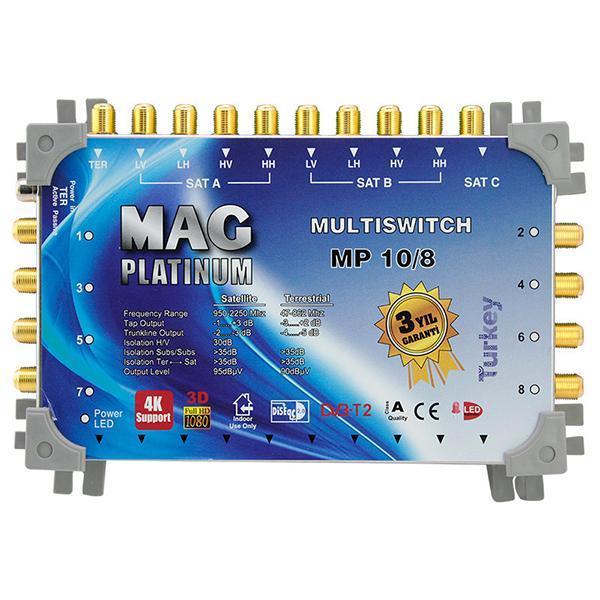Mag Platinum 10-8 Sonlu 2 Çanak Anten Digitürk Girişli Site Apartman Tipi  Uydu Santrali + Adaptör 4K HD - Image 1