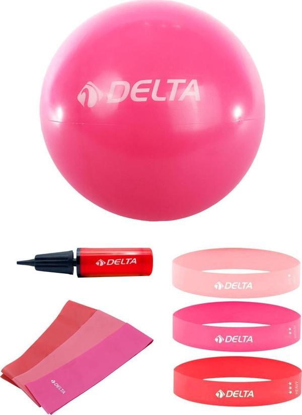 Delta 65 cm Pilates Topu 3'lü Pilates Bandı 3'lü Squat Bandı Direnç Lastiği Şişirme Pompası Seti - Image 1