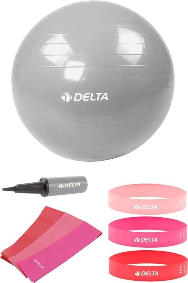 Delta 65 cm Pilates Topu 3'lü Pilates Bandı 3'lü Squat Bandı Direnç Lastiği Şişirme Pompası Seti - Image 1