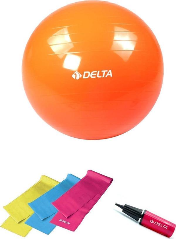Delta 65 cm Pilates Topu 3'lü Pilates Bandı Egzersiz Direnç Lastiği Pilates Topu Pompası 5'li Set - Image 1