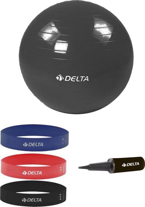 Delta 65 cm Pilates Topu 3'lü Squat Bandı Egzersiz Direnç Lastiği Pilates Topu Pompası 5'li Set - Image 1