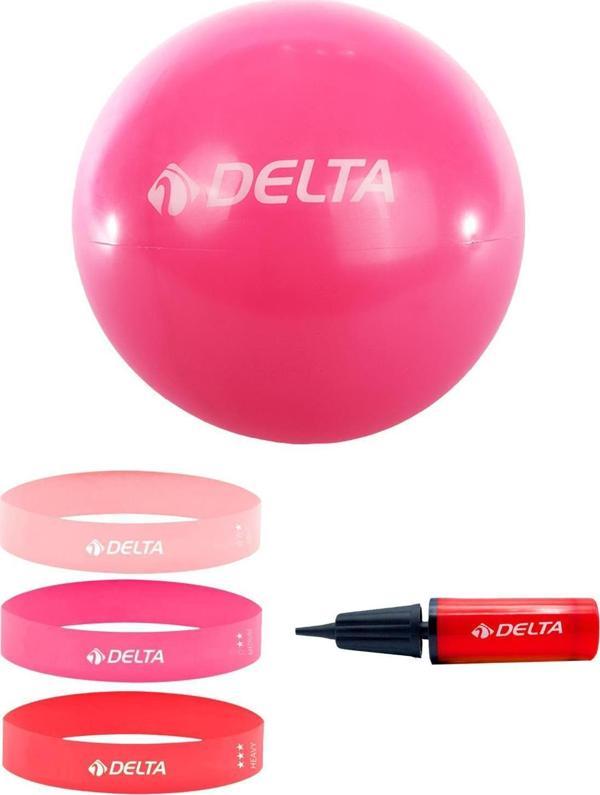 Delta 65 cm Pilates Topu 3'lü Squat Bandı Egzersiz Direnç Lastiği Pilates Topu Pompası 5'li Set - Image 1