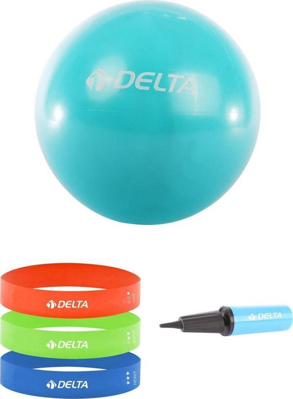 Delta 65 cm Pilates Topu 3'lü Squat Bandı Egzersiz Direnç Lastiği Pilates Topu Pompası 5'li Set - Image 1