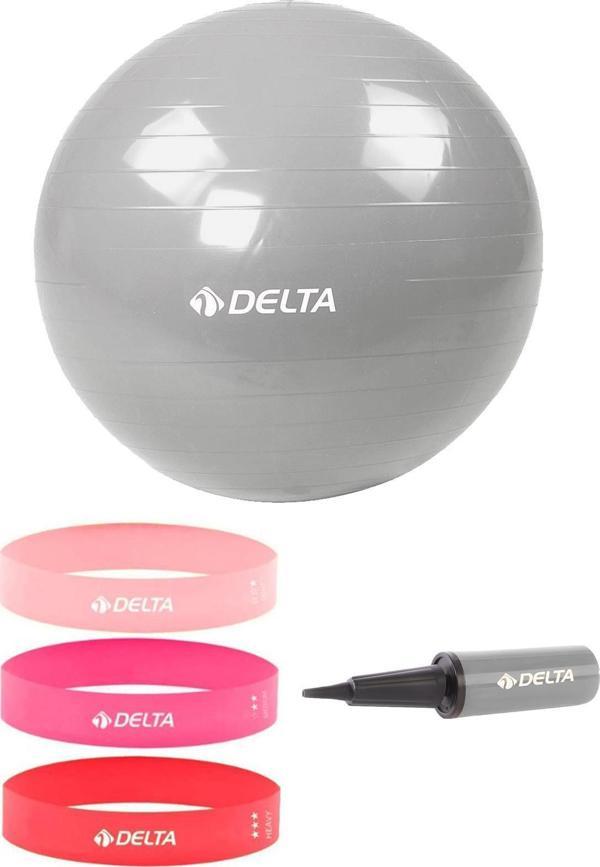Delta 65 cm Pilates Topu 3'lü Squat Bandı Egzersiz Direnç Lastiği Pilates Topu Pompası 5'li Set - Image 1