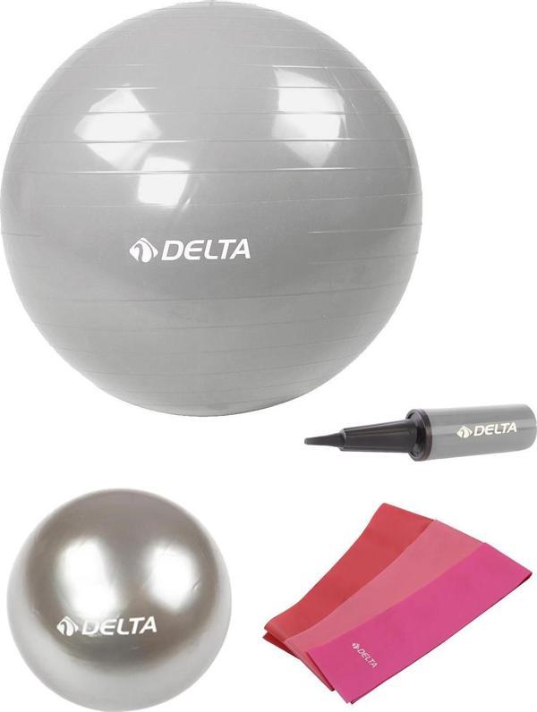 Delta 65 cm-20 cm Pilates Topu 3'lü Pilates Bandı Egzersiz Direnç Lastiği Pilates Topu Pompası Seti - Image 1