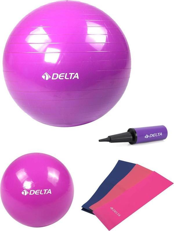 Delta 65 cm-20 cm Pilates Topu 3'lü Pilates Bandı Egzersiz Direnç Lastiği Pilates Topu Pompası Seti - Image 1