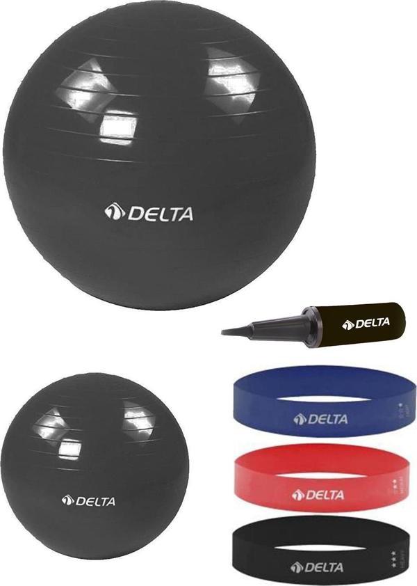 Delta 65 cm-20 cm Pilates Topu 3'lü Squat Bandı Egzersiz Direnç Lastiği Pilates Topu Pompası Seti - Image 1