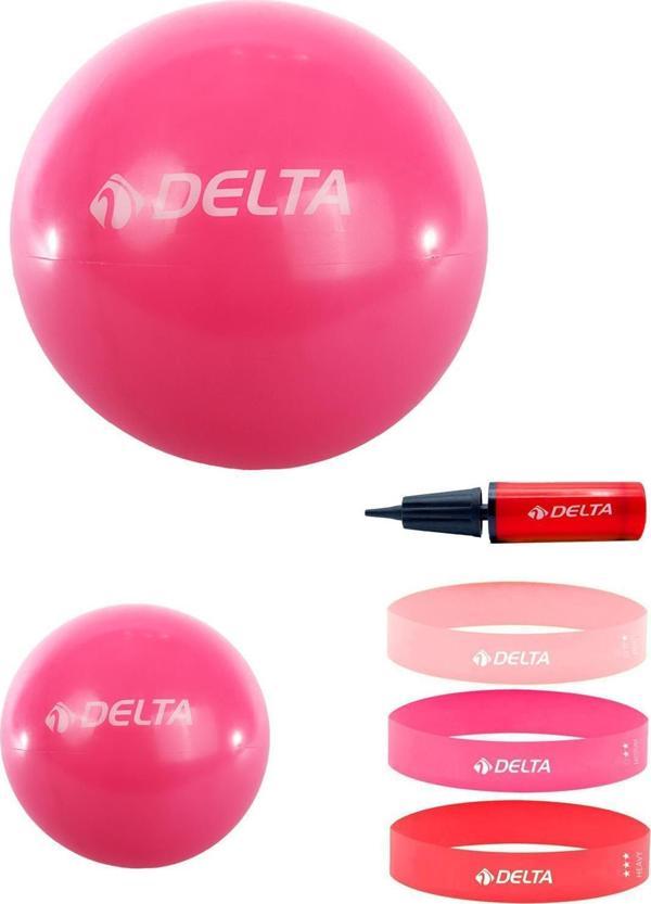 Delta 65 cm-20 cm Pilates Topu 3'lü Squat Bandı Egzersiz Direnç Lastiği Pilates Topu Pompası Seti - Image 1