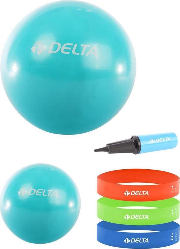 Delta 65 cm-20 cm Pilates Topu 3'lü Squat Bandı Egzersiz Direnç Lastiği Pilates Topu Pompası Seti - Image 1