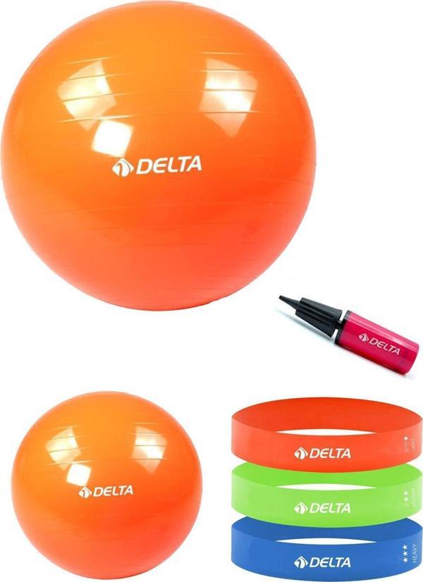Delta 65 cm-20 cm Pilates Topu 3'lü Squat Bandı Egzersiz Direnç Lastiği Pilates Topu Pompası Seti - Image 1