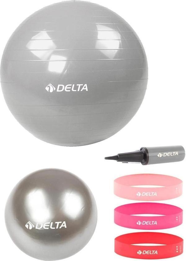 Delta 65 cm-20 cm Pilates Topu 3'lü Squat Bandı Egzersiz Direnç Lastiği Pilates Topu Pompası Seti - Image 1