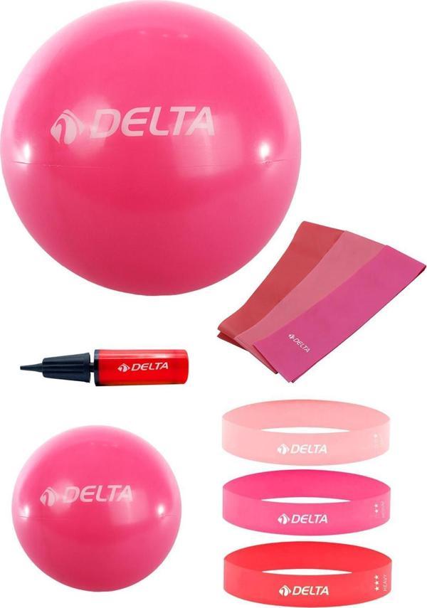 Delta 65-20 cm Pilates Topu 3'lü Pilates Bandı 3'lü Squat Bandı Direnç Lastiği Şişirme Pompası Seti - Image 1