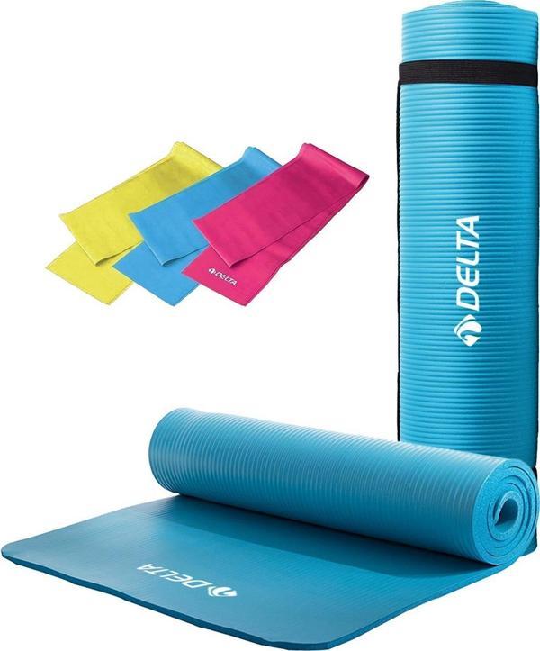 Delta Konfor Zemin 10 Mm Taşıma Askılı Pilates Minderi 3'lü Pilates Bandı Egzersiz Direnç Lastiği - Image 1