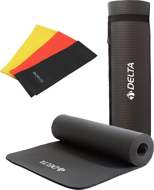 Delta Konfor Zemin 10 Mm Taşıma Askılı Pilates Minderi 3'lü Pilates Bandı Egzersiz Direnç Lastiği - Image 1