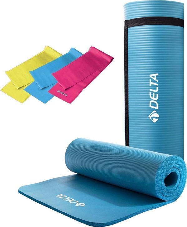 Delta Konfor Zemin 15 Mm Taşıma Askılı Pilates Minderi 3'lü Pilates Bandı Egzersiz Direnç Lastiği - Image 1