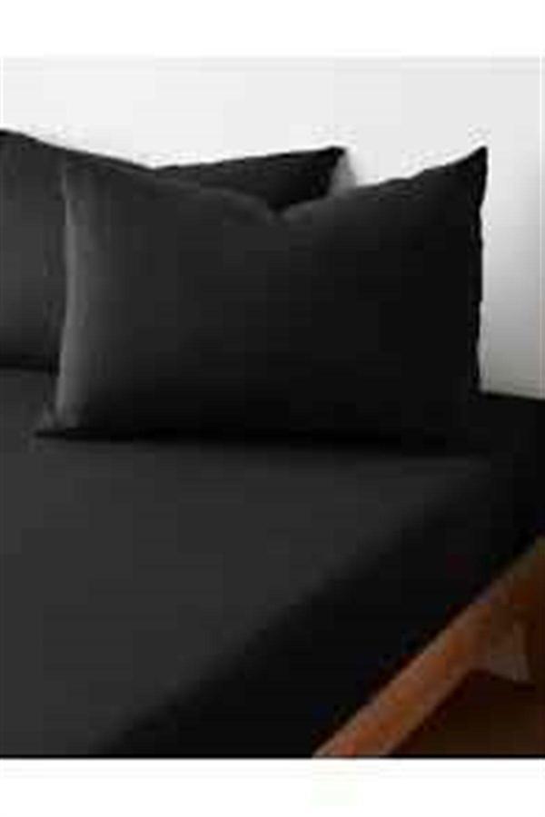 More Home Çift Kişilik Pamuklu Lastikli Çarşaf Seti Yastık Kılıfı 50X70  Siyah - Image 1