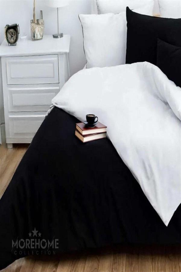 More Home Tek Kişilik Pamuklu Nevresim Seti Siyah Beyaz - Image 1