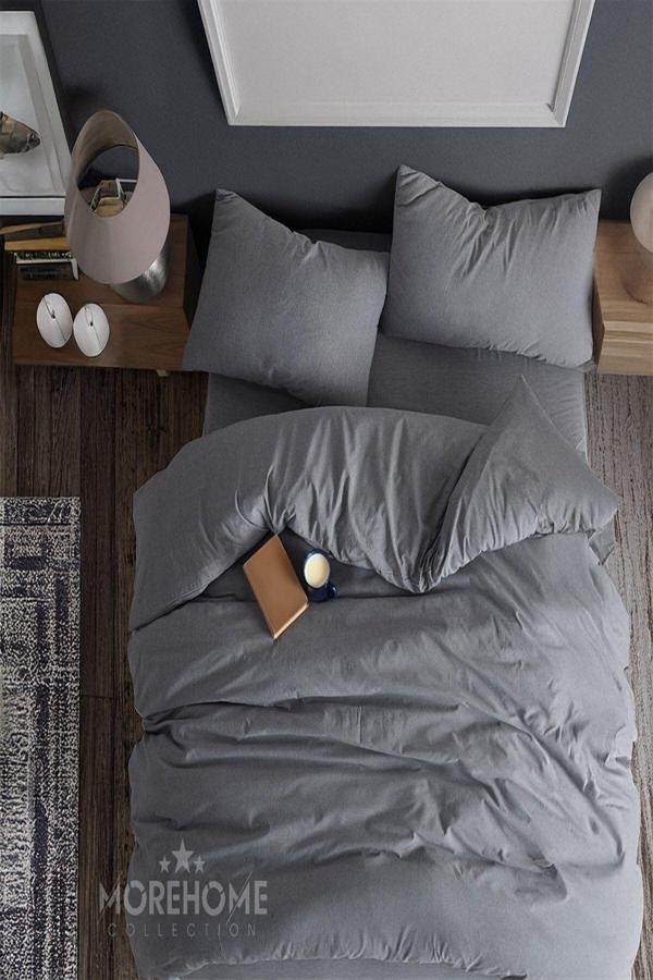 More Home Lastikli Çarşaflı Çift Kişilik Nevresim Takımı Andrizit Gri - Image 1