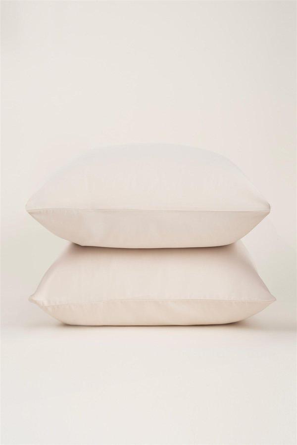 More Home Krem Renkli Pamuklu Kumaştan Kapaklı Yastık Kılıfı (2 Adet) 50 X 70 Cm - Image 1