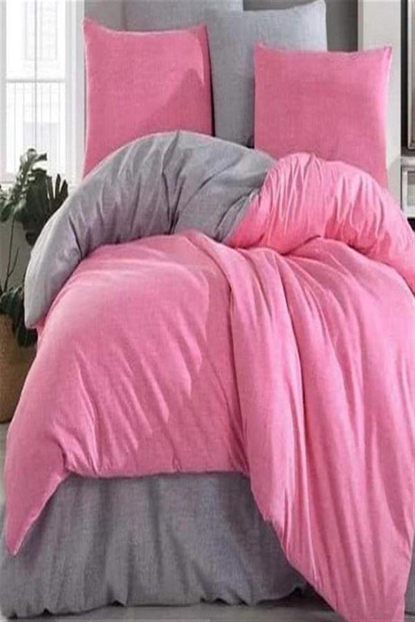 More Home Çift Kişilik Pamuklu Yorgan Kılıfı Nevresim Kombin + Yastık Kılıfı Fuşya Antrazit - Image 1