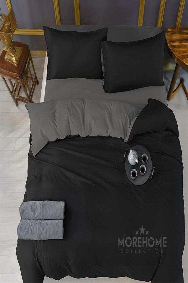 More Home Tek Kişilik Pamuklu Nevresim Seti Siyah Andrazit - Image 1
