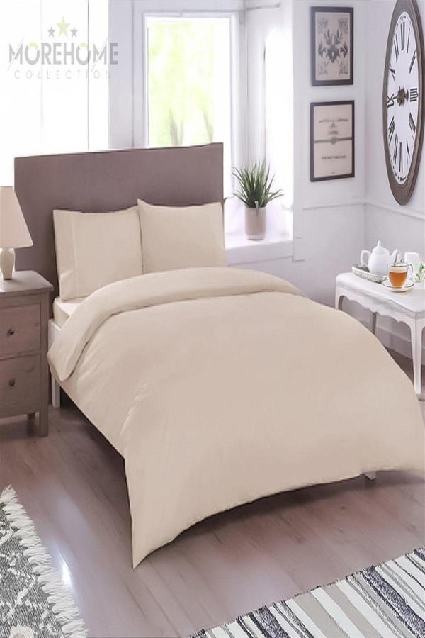 More Home Tek Kişilik Pamuklu  Lastikli Çarşaf  Seti  Yastık Kılıfı 50X70 Bej - Image 1